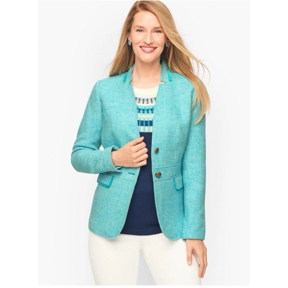 TALBOTS Classic Shetland Blazer Bicolor Herringbone Women' Plus Sz 14 Wool Blend